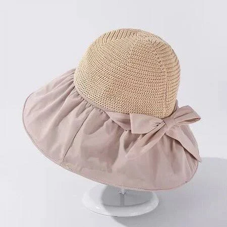 Korean Casaul Women's Breathable Bow Knit Sun Hat logo